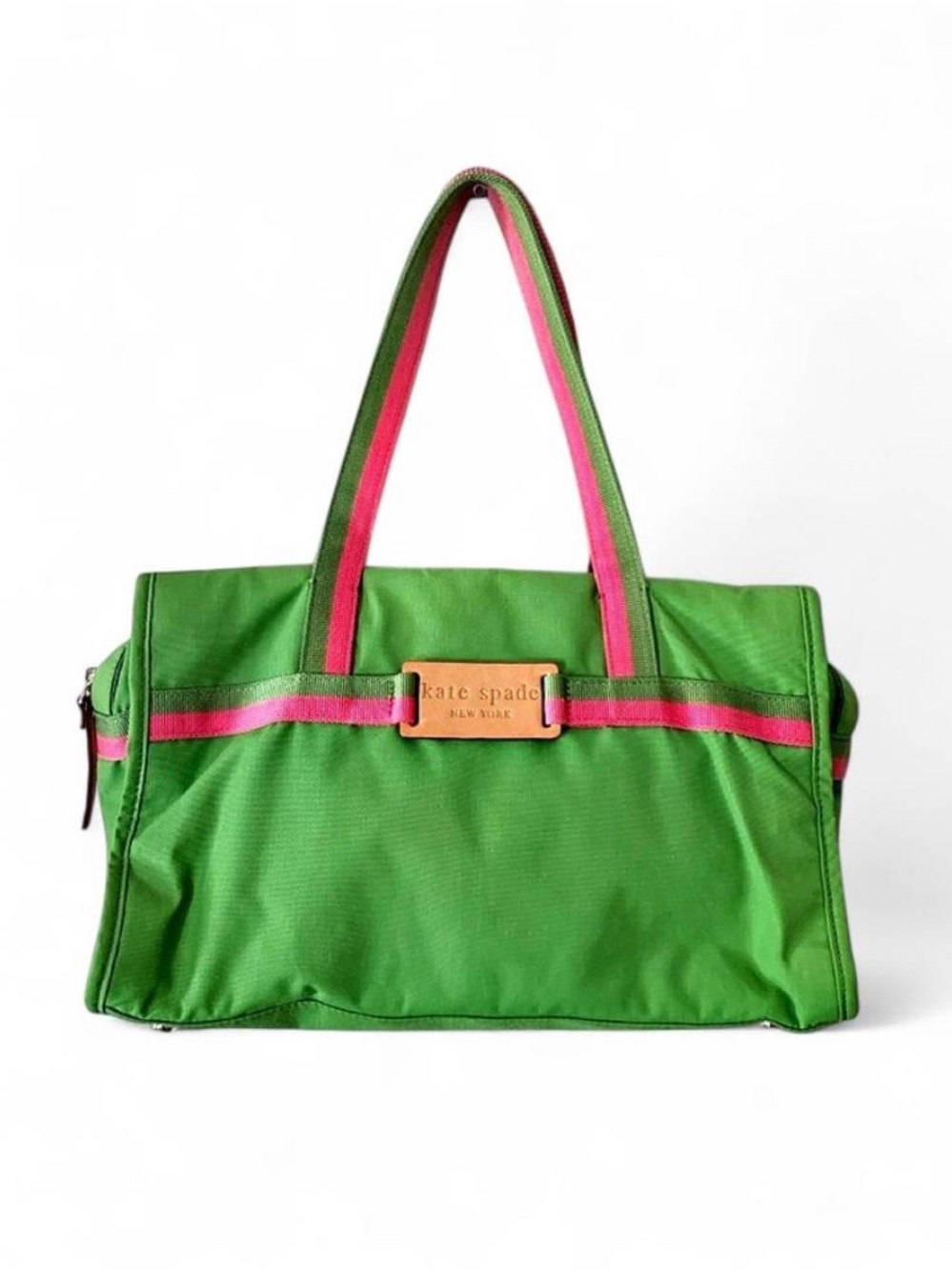 🌸 VTG Kate Spade Y2K Preppy Nylon Web Stripe Shoulder Bag / Travel Tote 🌸
